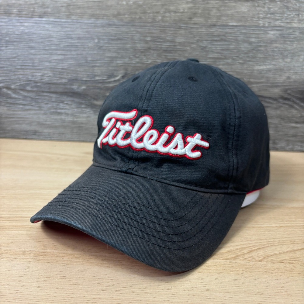 Titleist Hat Cap Strap Back Black Red Golf Golfing Script Adjustable
